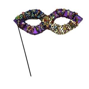 Harlequin Mardi Gras Mask Pin Brooch Handmade Carnaval Hand Beaded Retro Chic